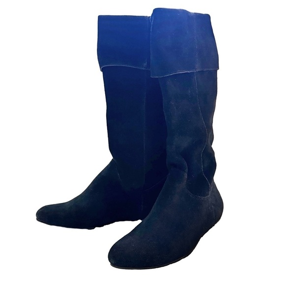 None Shoes - Black Suede Boots with Fold Over Cuff Size 6 NEW